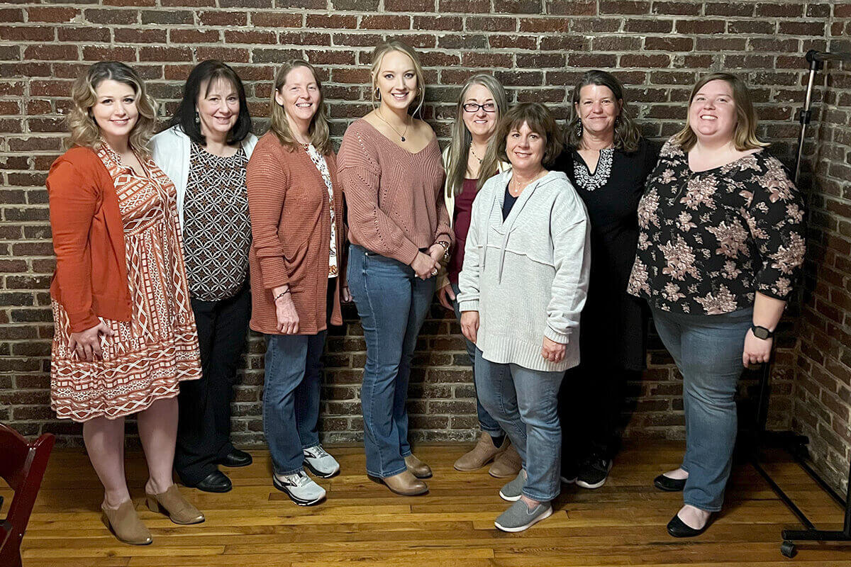 From left to right: Kaitlyn Bedwell, Barbara Fitzgerald, Christine Link-Owens, Taylor Young, Amy Maxey, Julie Hodge, Anne Hall, and Christina McCuen. Not pictured: Carolyn Blanton and Brunilda Swannell.